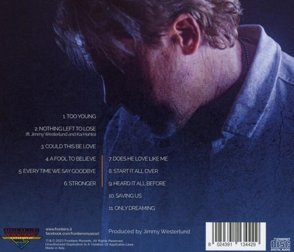 Albumcover mit einem Mann, der nach unten schaut. Text enthält Songtitel und Credits.