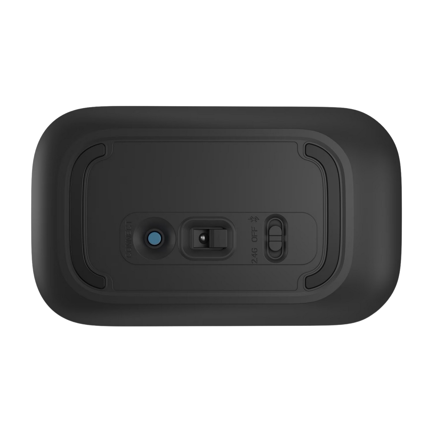 Base de souris noire, avec un bouton de connexion, un interrupteur et un interrupteur 2,4G.