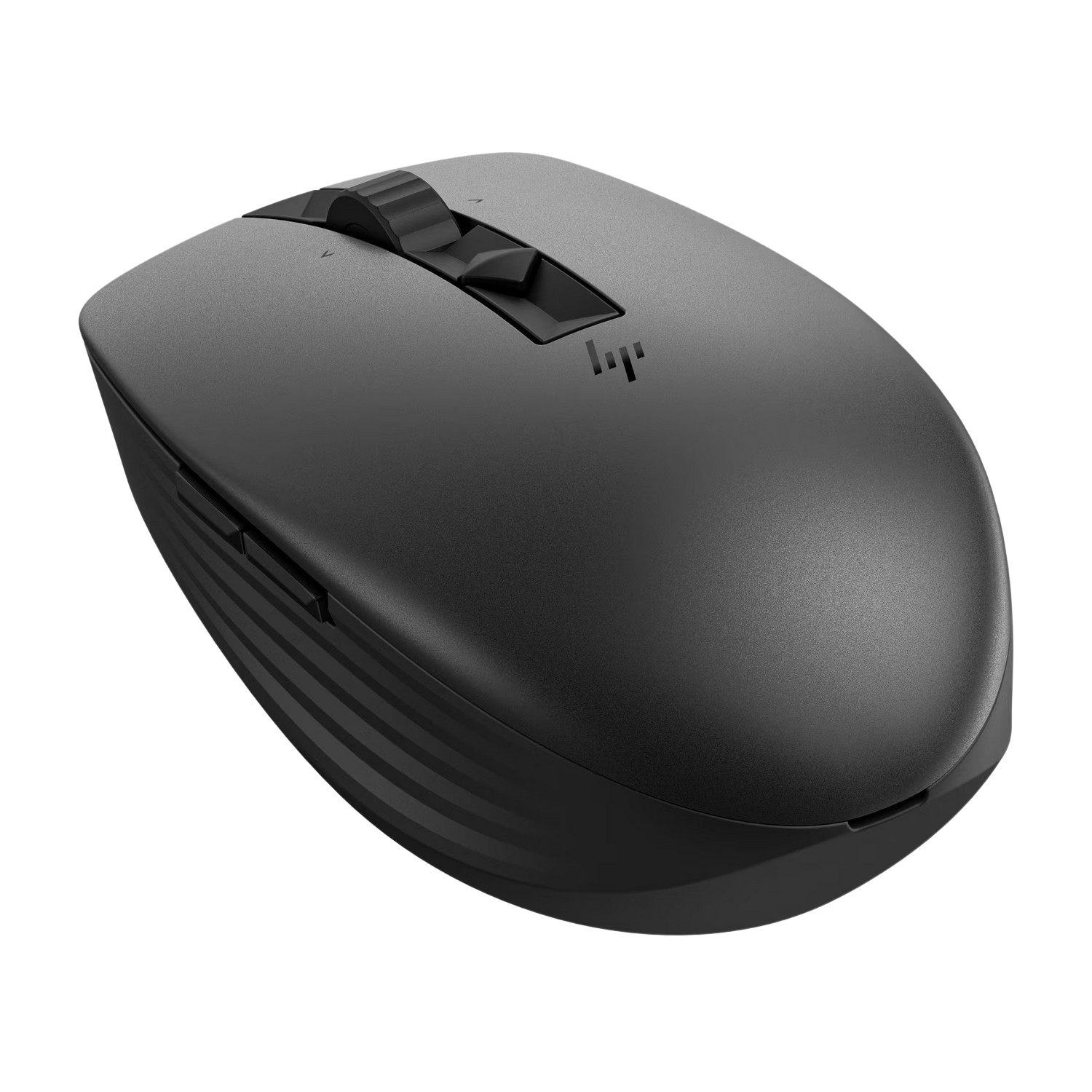 Souris d'ordinateur noire avec molette et boutons. Arrière-plan sombre.