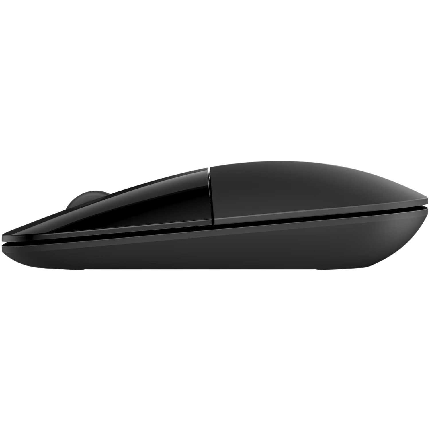 Souris d'ordinateur noire sur fond noir. Vue de profil, design élégant.