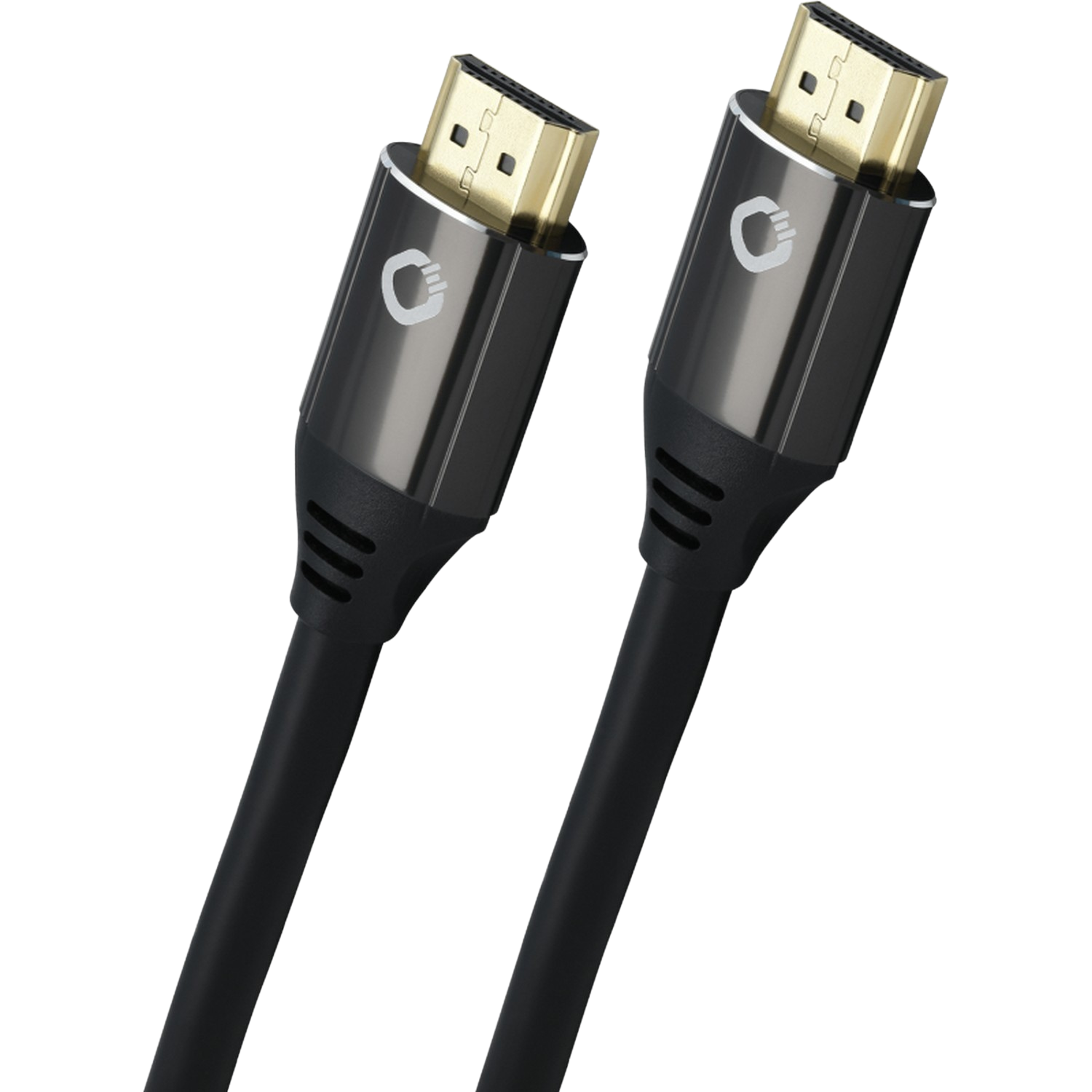 Deux câbles HDMI noirs avec des connecteurs dorés. Les câbles sont placés côte à côte.