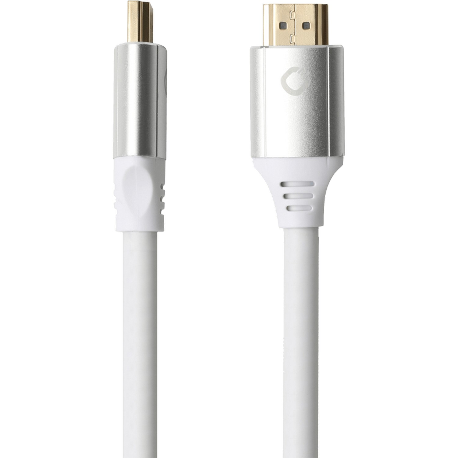 Deux câbles HDMI blancs, avec des connecteurs métalliques et blancs.
