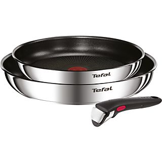 Set de sartenes - Tefal Ingenio Emotion 8973S45, 22 y 26 cm, Mango Extraíble, Revestimiento Titanio Antiadherente, Tecnol. Thermo-Signal™, Acero Inox