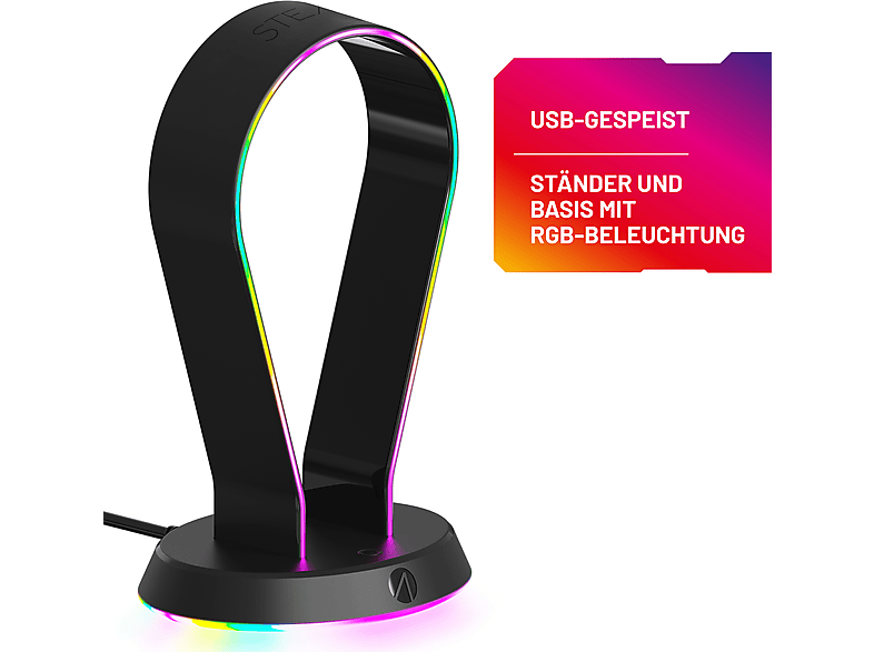 Thumbnail - STEALTH LED Headset Ständer mit USB Ports, Ständer, Schwarz