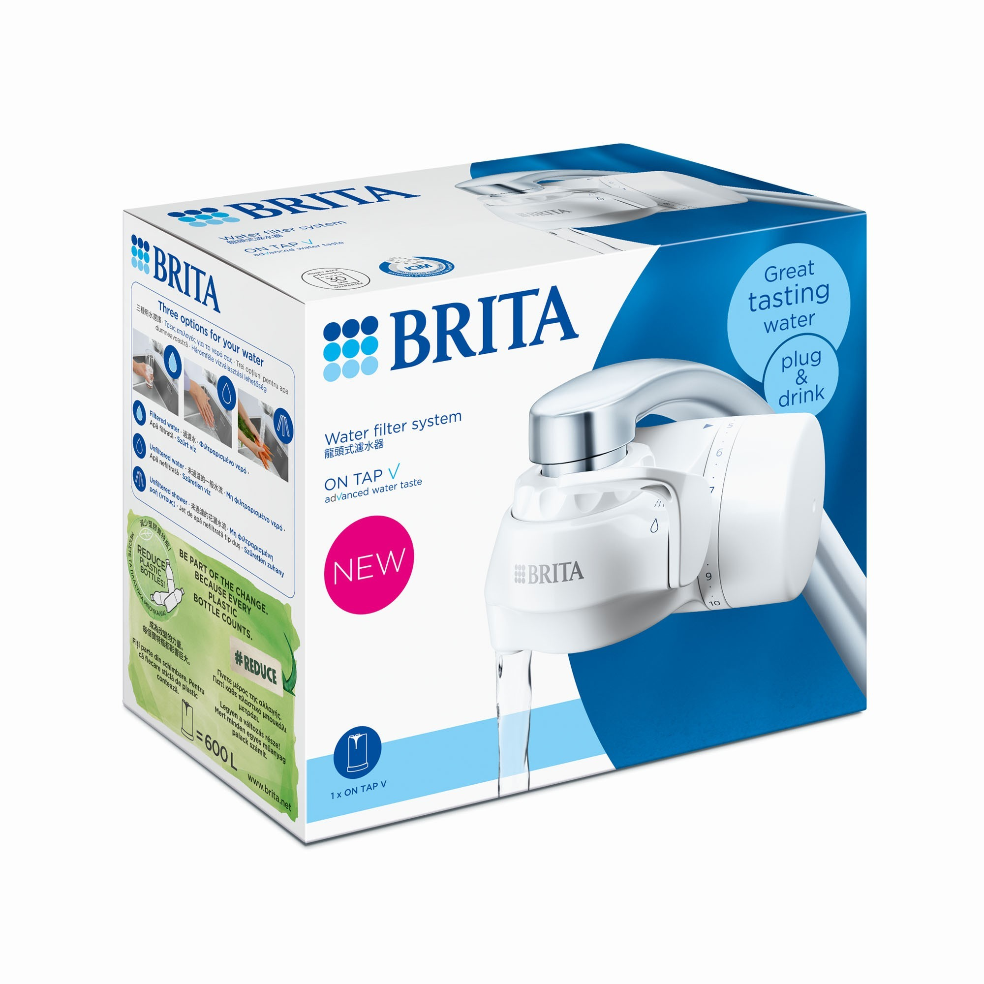 Egy Brita vízszűrő doboz. Megmutatja a szűrőt és annak működését.