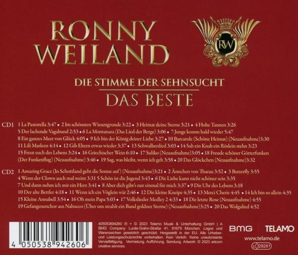 CD-Cover mit Songtiteln für Ronny Weiland 'Das Beste'.