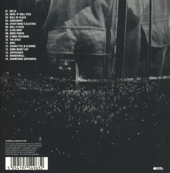 Album-Rückseite mit Titelliste und Logos auf dunklem Hintergrund.