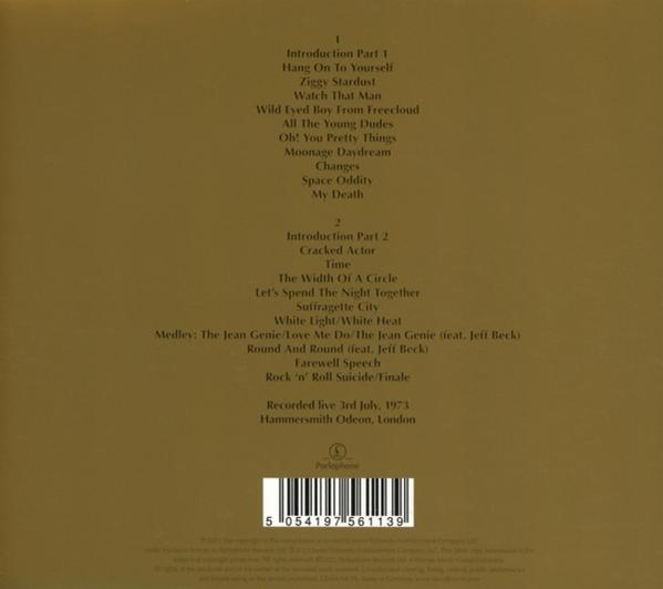 Albumcover mit Titelliste. Ein goldfarbener Hintergrund mit weißem Text.