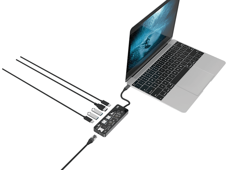 ISY IAD 1024-2 Multiport Adapter, USB-C 3.1, Gb-LAN, HDMI 2.0, 4K60p, Aluminium, Transparent/Silber — Foto 4 von 4