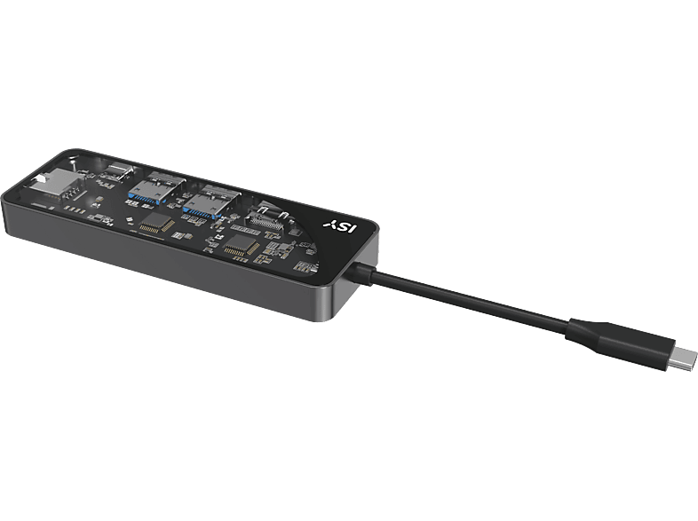 ISY IAD 1024-2 Multiport Adapter, USB-C 3.1, Gb-LAN, HDMI 2.0, 4K60p, Aluminium, Transparent/Silber — Foto 2 von 4