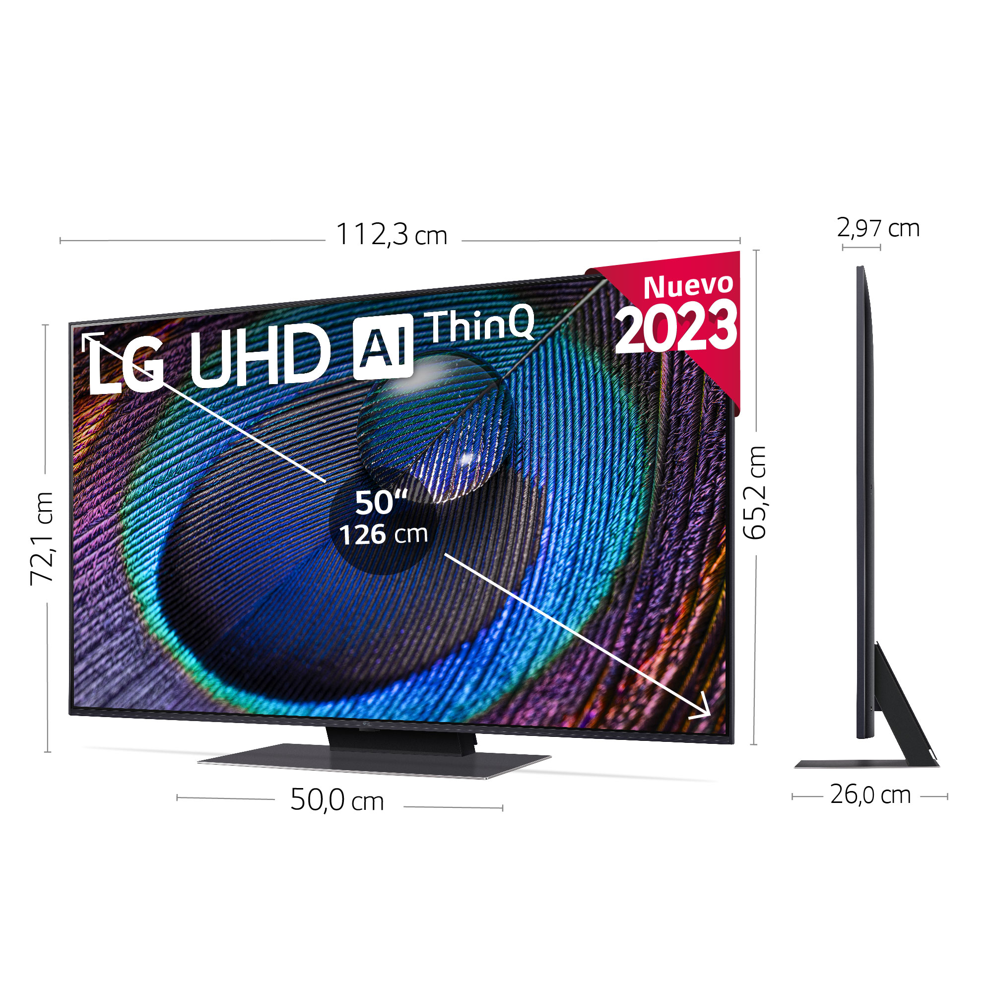 TV LED 50" - LG 50UR91006LA, UHD 4K, Inteligente α5  4K Gen6, Smart TV, DVB-T2 (H.265), Calibración TV incluida, Azul Ceniza