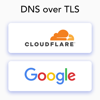 A Cloudflare és a Google logói, felettük a DNS over TLS felirattal.