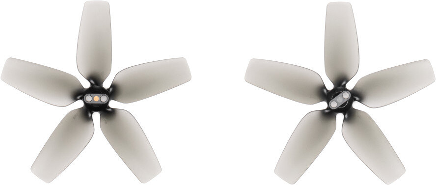 Dwa śmigła drona, szare łopaty z czarnymi środkami.