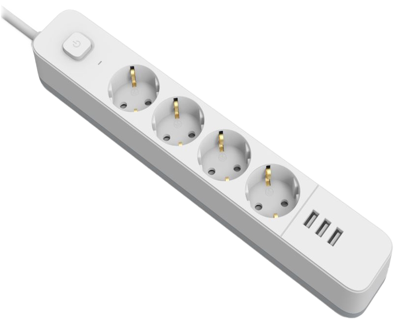 ENTAC D2 4-es hálózati elosztó kapcsolóval, 3xUSB-A, 1,5 méter, 3x1,5mm2, fehér (ESES1.5G4-1.5-SW-3USB)
