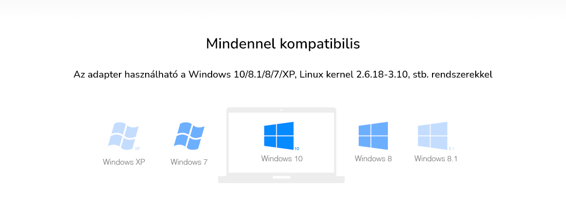 A kép Windows logókat és szöveget mutat a különböző Windows verziókkal való kompatibilitásról.