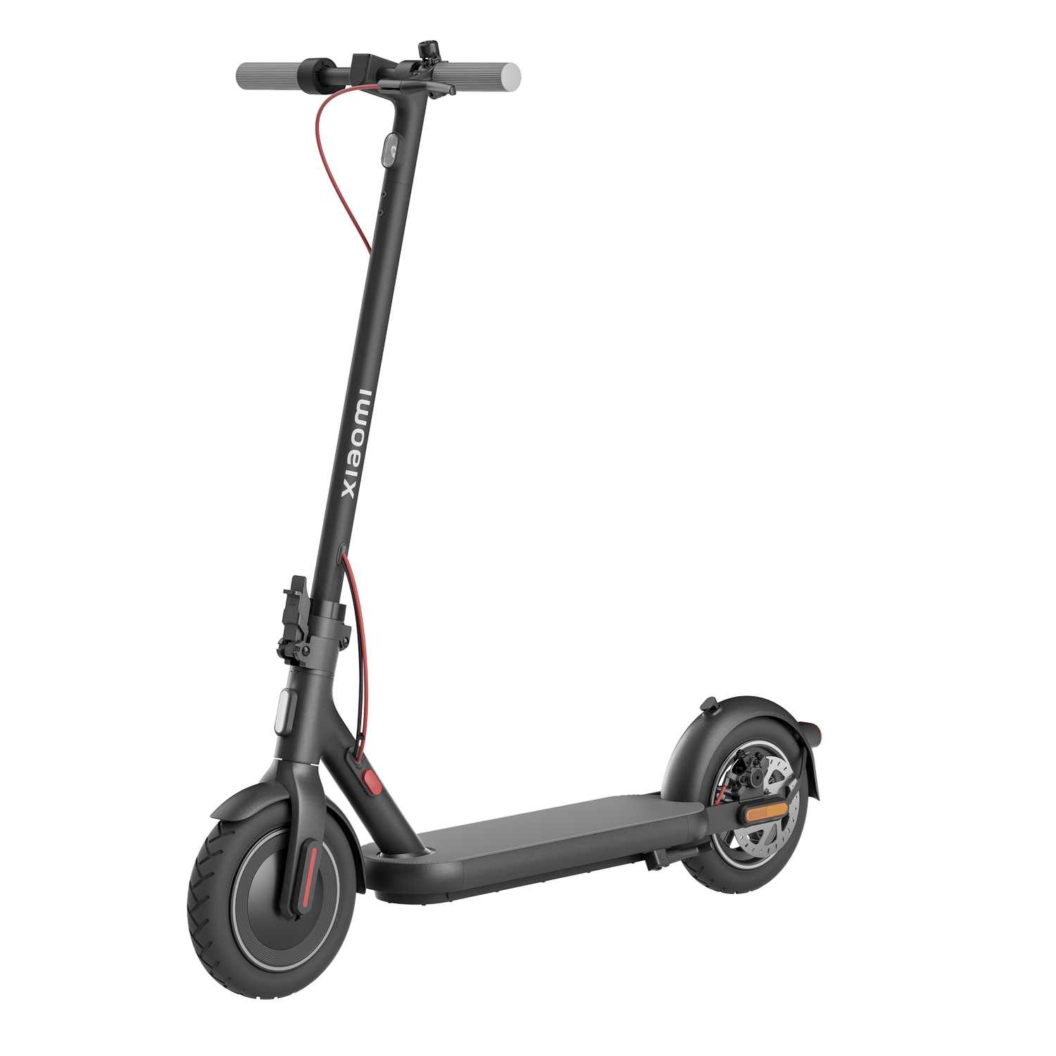 Scooter eléctrico Xiaomi negro sobre fondo transparente.