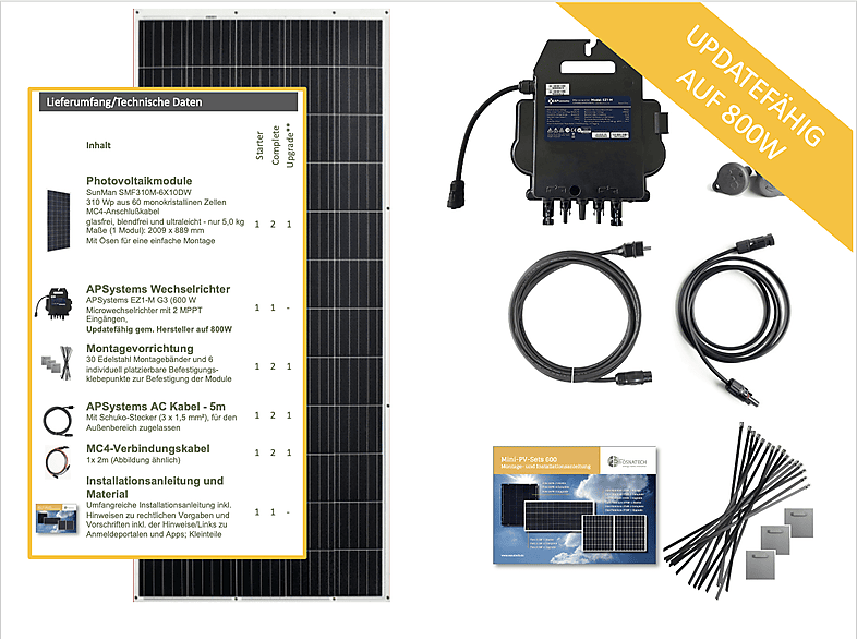 Thumbnail - OSNATECH Mini-PV-Set Starter 600 Flex 310W-1 "Balkonkraftwerk" Balkon-Solaranlage