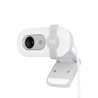 Webcam - Logitech Brio 100, Iluminación automática, Full HD 1080p, USB, Micrófono omnidireccional integrado, Tapa de privacidad, PC-Mac, Blanco