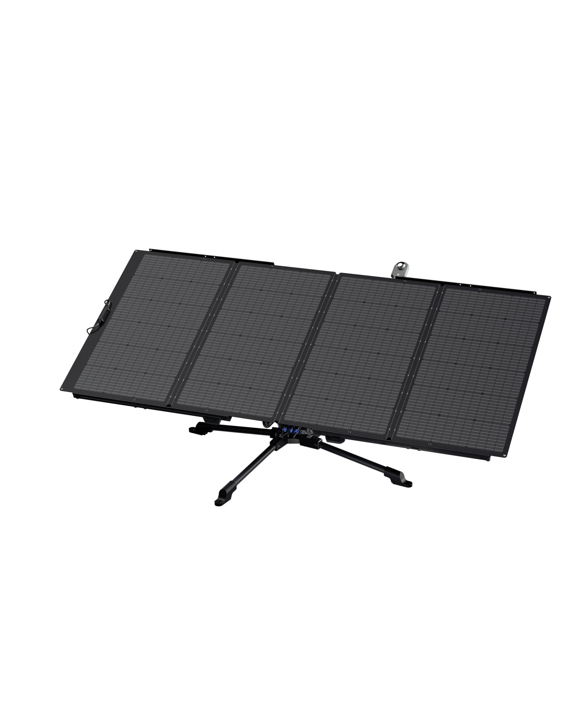Solarpaneele auf einem Ständer, ausgeklappt, vor weißem Hintergrund.