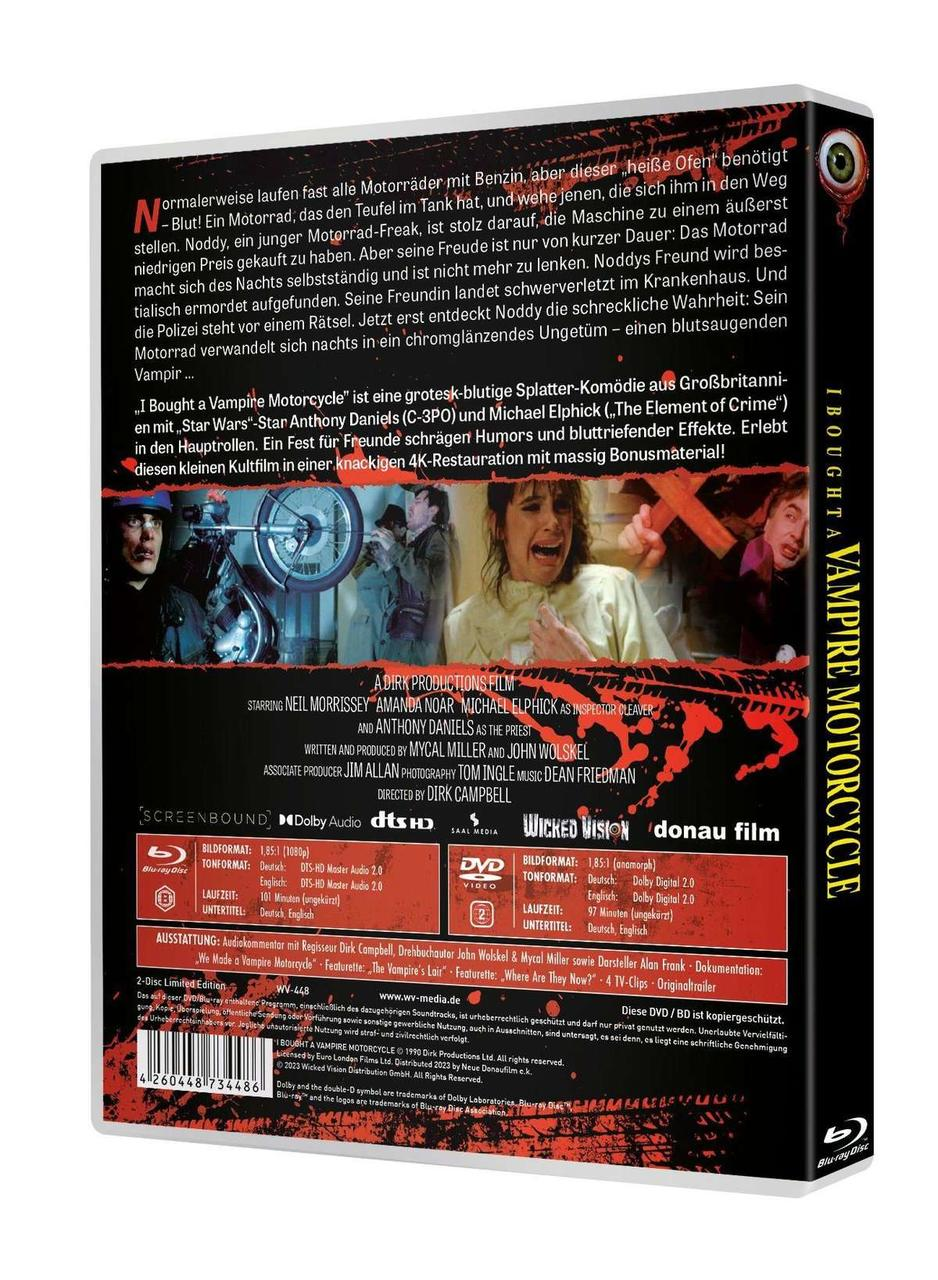 DVD-Hülle. Die Vorderseite zeigt ein Filmplakat mit einem Vampir auf einem Motorrad. Die Rückseite zeigt eine Filmszene.