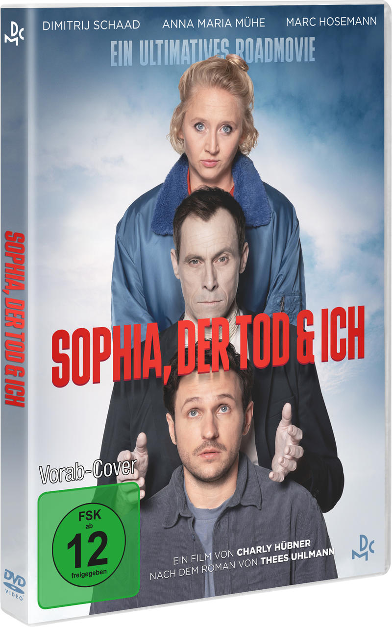 DVD-Hülle für 'Sophia, Der Tod & Ich'. Zeigt drei Schauspieler. Titel in großer, roter Schrift.