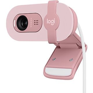 Webcam - Logitech Brio 100, Iluminación automática, Full HD 1080p, USB, Micrófono omnidireccional integrado, Tapa de privacidad, PC-Mac, Rosa