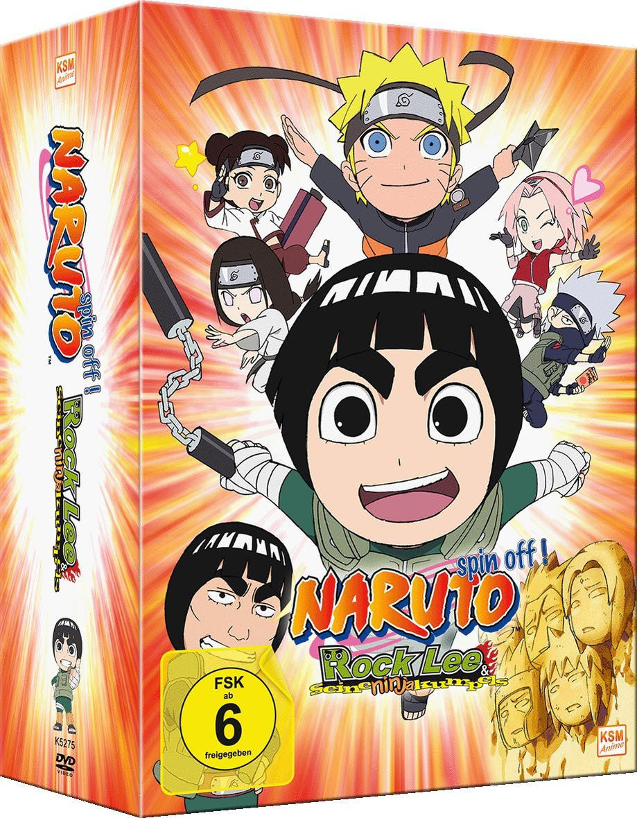 Cover der Naruto-DVD. Cartoon-Charaktere sind auf dem Cover. Helle Farben und japanischer Text.