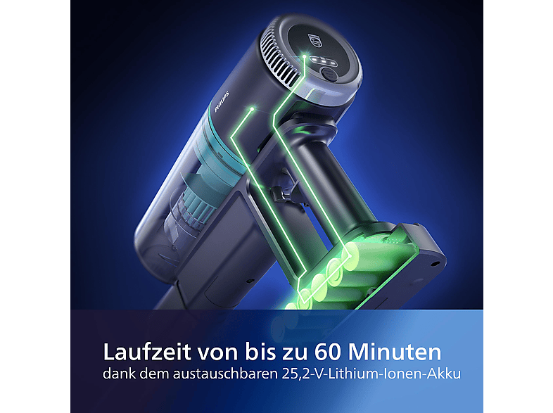 PHILIPS XC3031/01 3000 Series Laufzeit bis zu 60 Min., kabellos, Akkusauger, Stielsauger, Akkubetrieb, 25,2 Volt