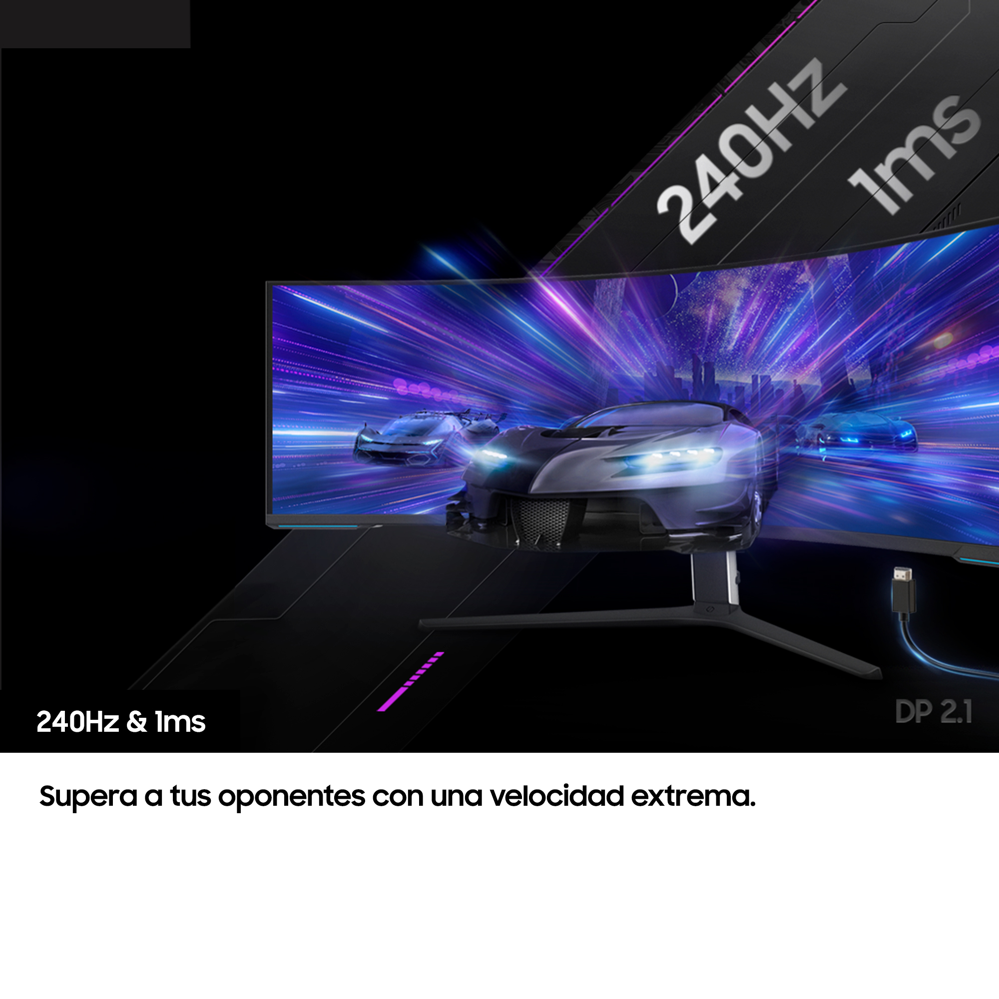 Monitor curvo con gráficos de carreras de autos, 240Hz y 1ms, con cable USB.