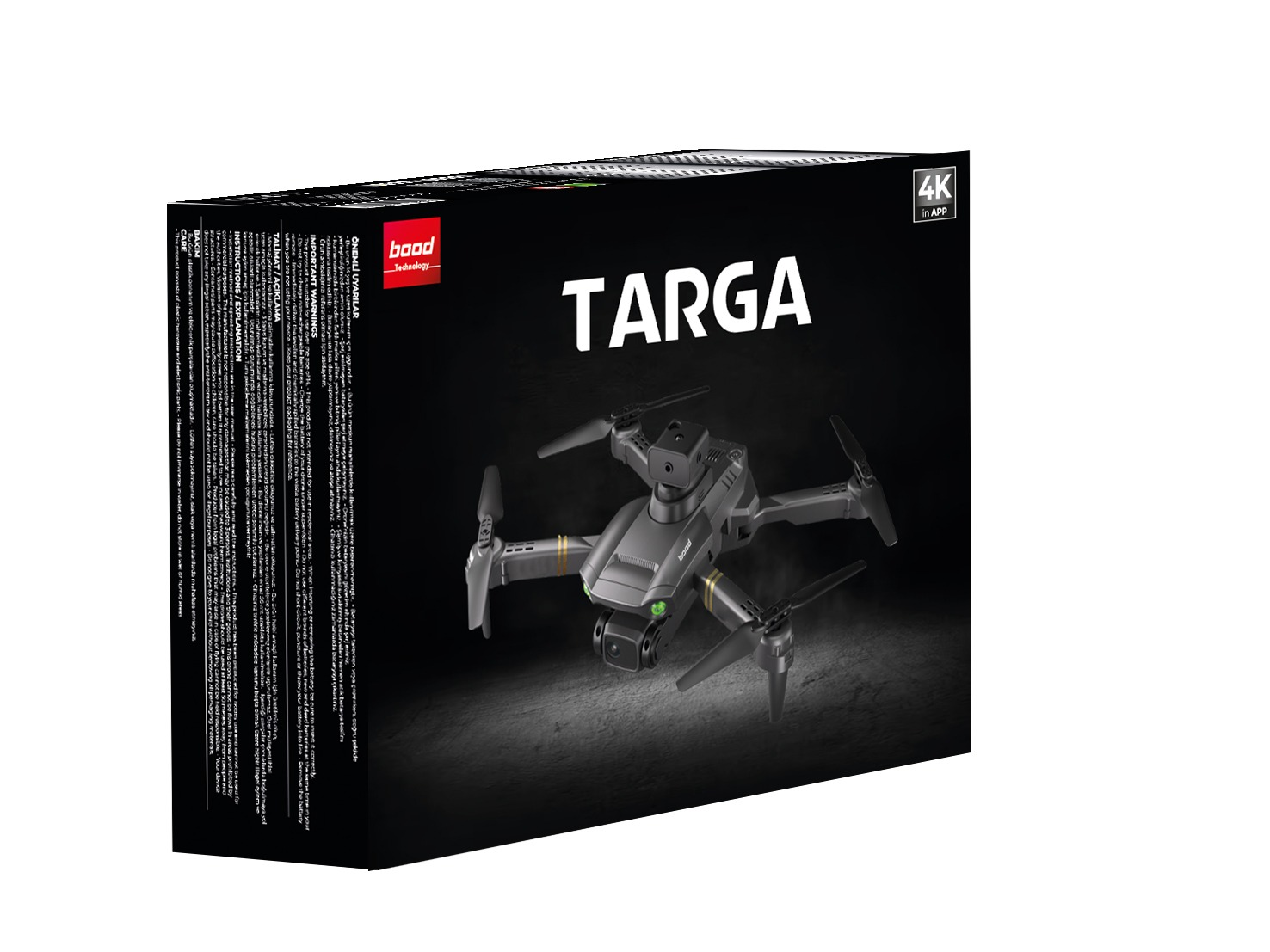 TARGA etiketli drone paketi, içinde bir drone görülebilir.