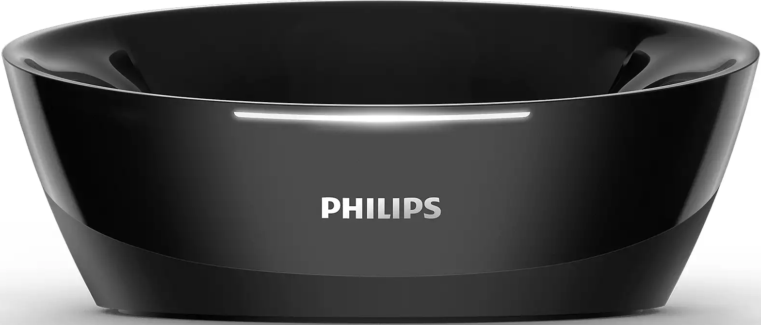 Schwarze Ladestation mit dem PHILIPS-Logo darauf.