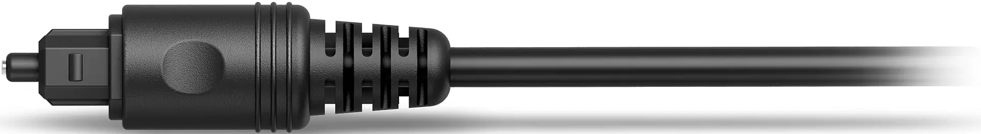 Schwarzes optisches Kabel mit Stecker.