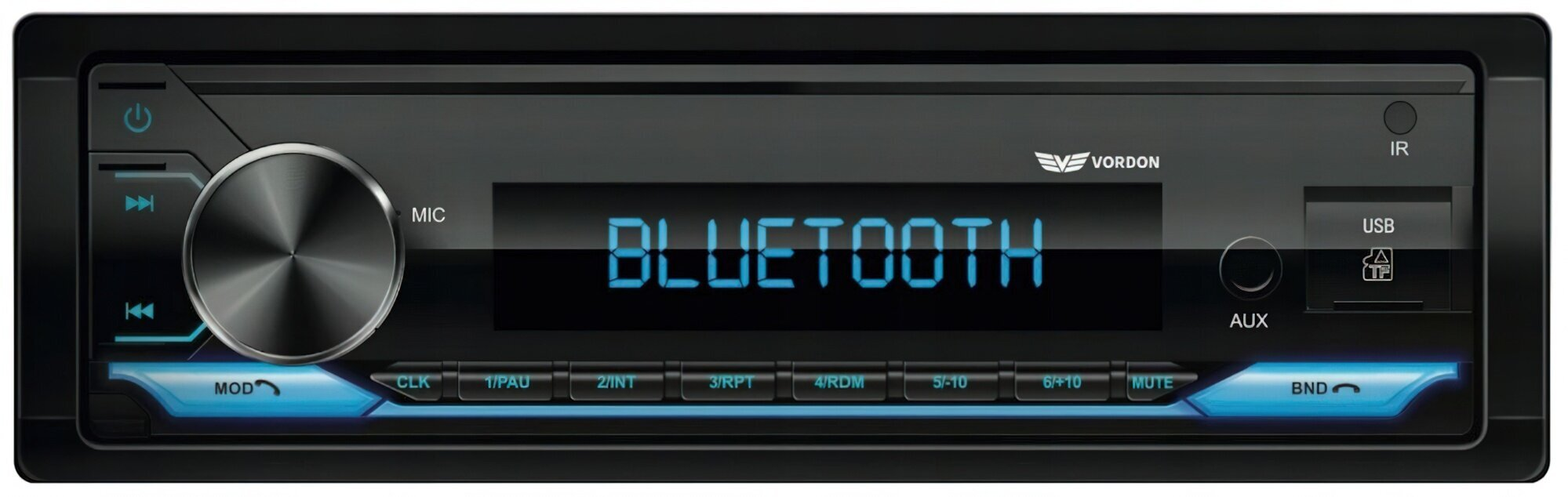 Radio samochodowe z Bluetooth, wyświetlacz pokazujący 'BLUETOOTH'.