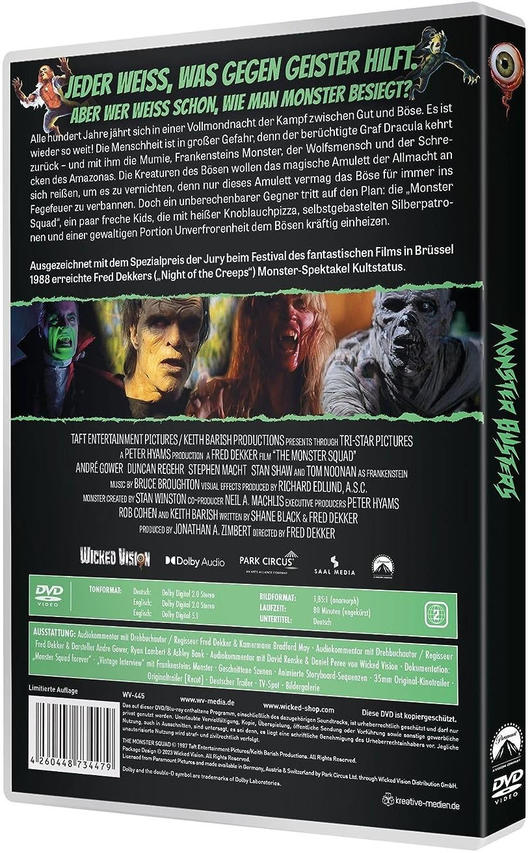 Rückseite einer DVD-Hülle mit Text, Bildern und einer DVD.