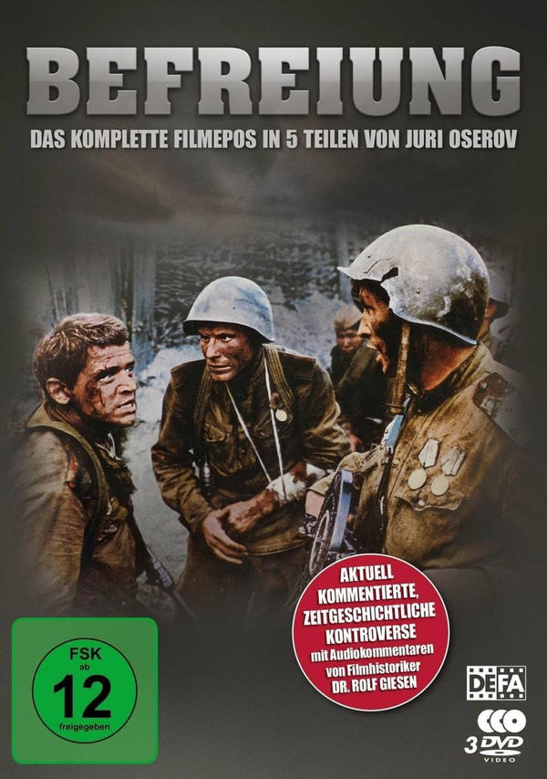Filmposter mit Soldaten und einem brennenden Gebäude. Titel: Befreiung.