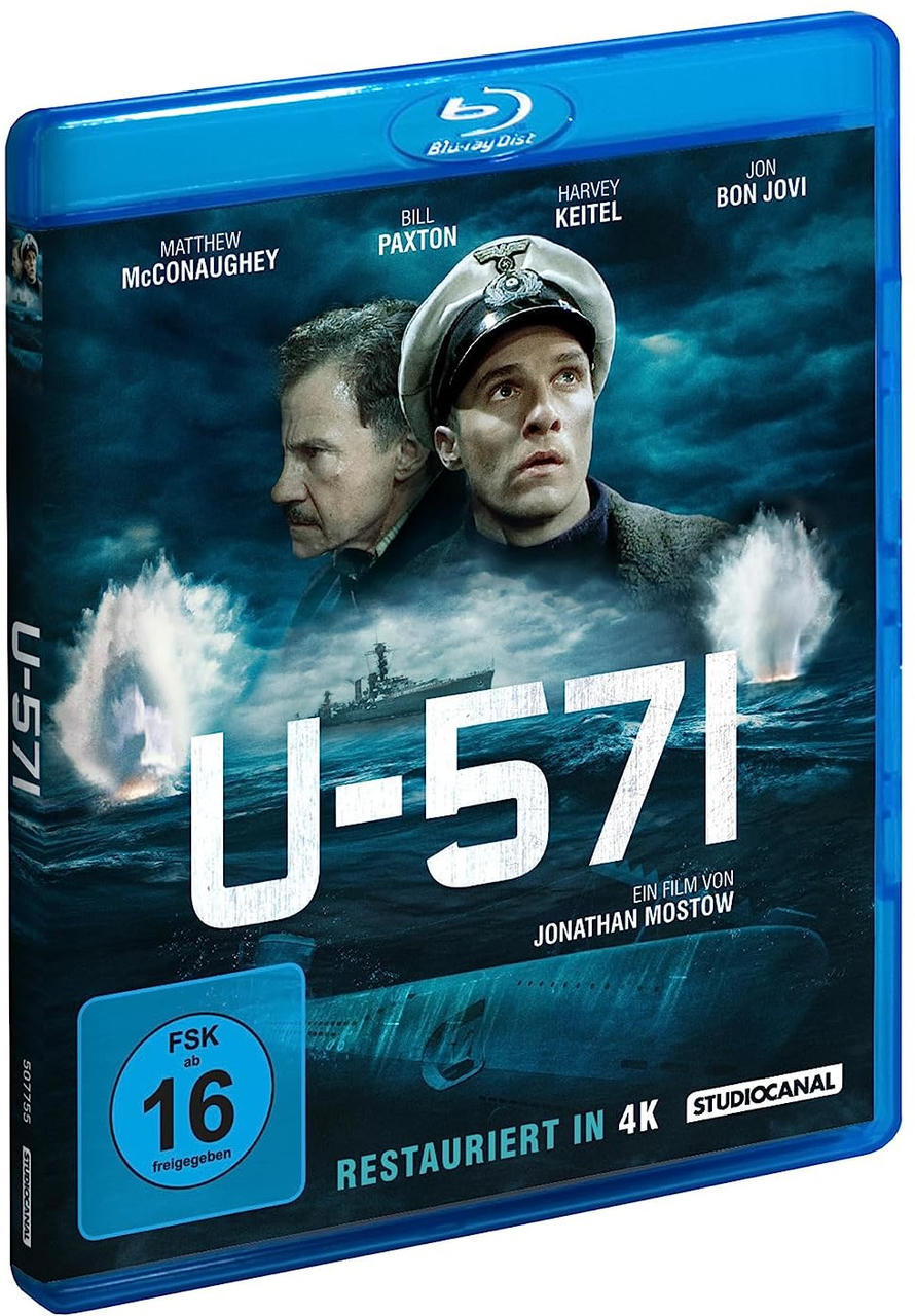 Blu-ray-Hülle von 'U-571'. Zeigt Schauspieler und ein U-Boot. Blaues Gehäuse.