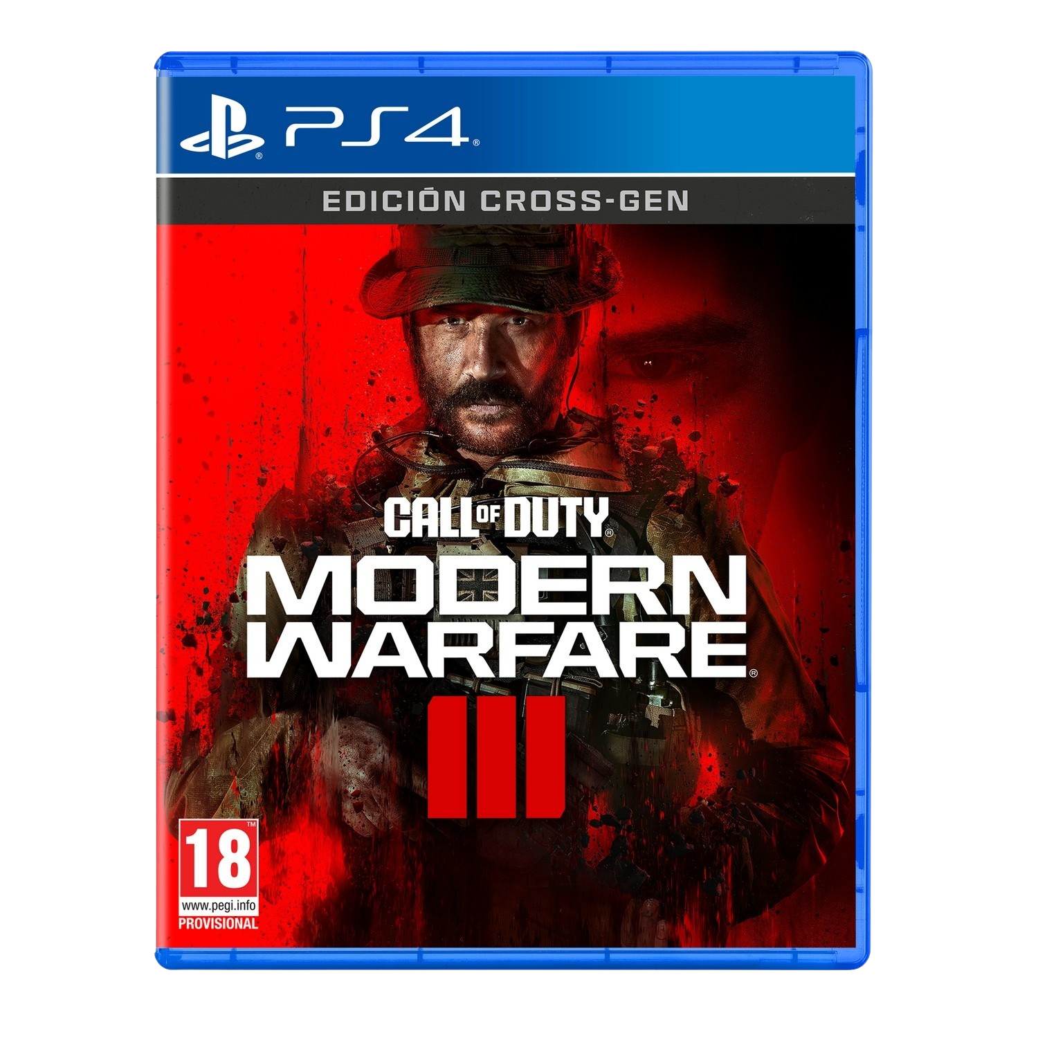 Boîte de jeu PS4. La couverture montre un soldat avec un visage flou. Titre : Call of Duty Modern Warfare III.