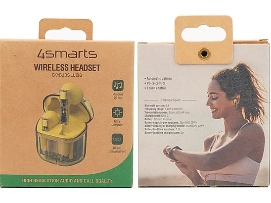 4SMARTS SkyBuds Lucid - True Wireless Kopfhörer (In-ear, Gelb/Transparent)
