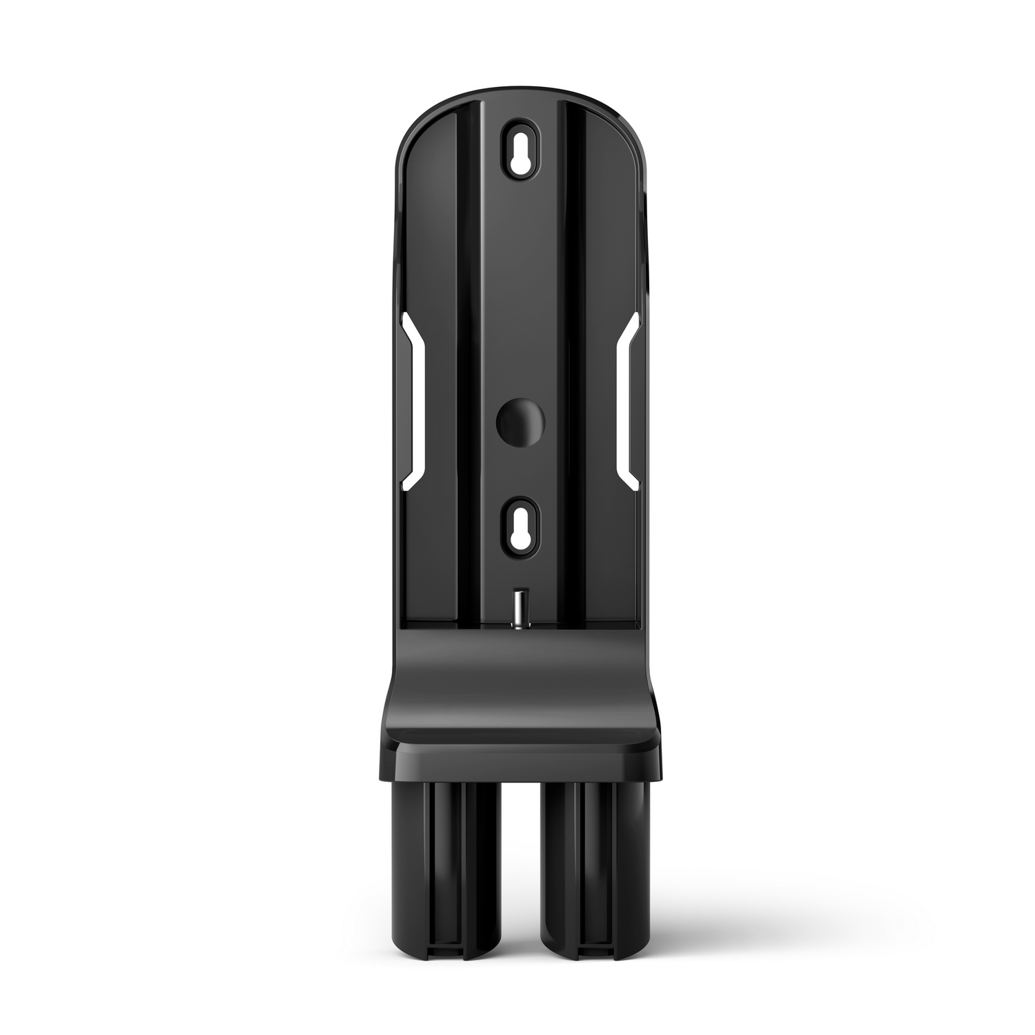 Black wall mount with two black battery packs attached.