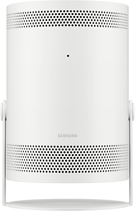 Fehér, hengeres hangszóró, perforált dizájnnal felül és alul. Van rajta egy fogantyú.