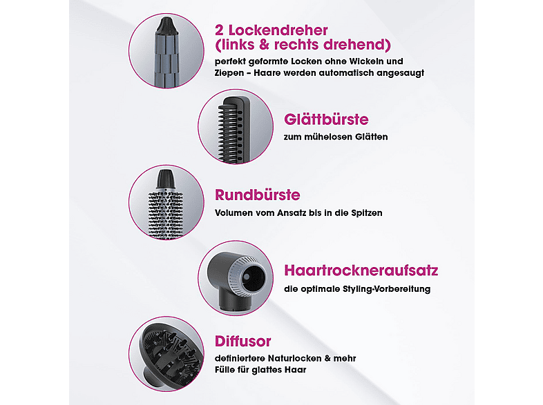 Vitalmaxx 12750 Air Curler Plus Haarstyler Grau, 1500 Watt, 9 Aufsätze — Foto 3 von 5