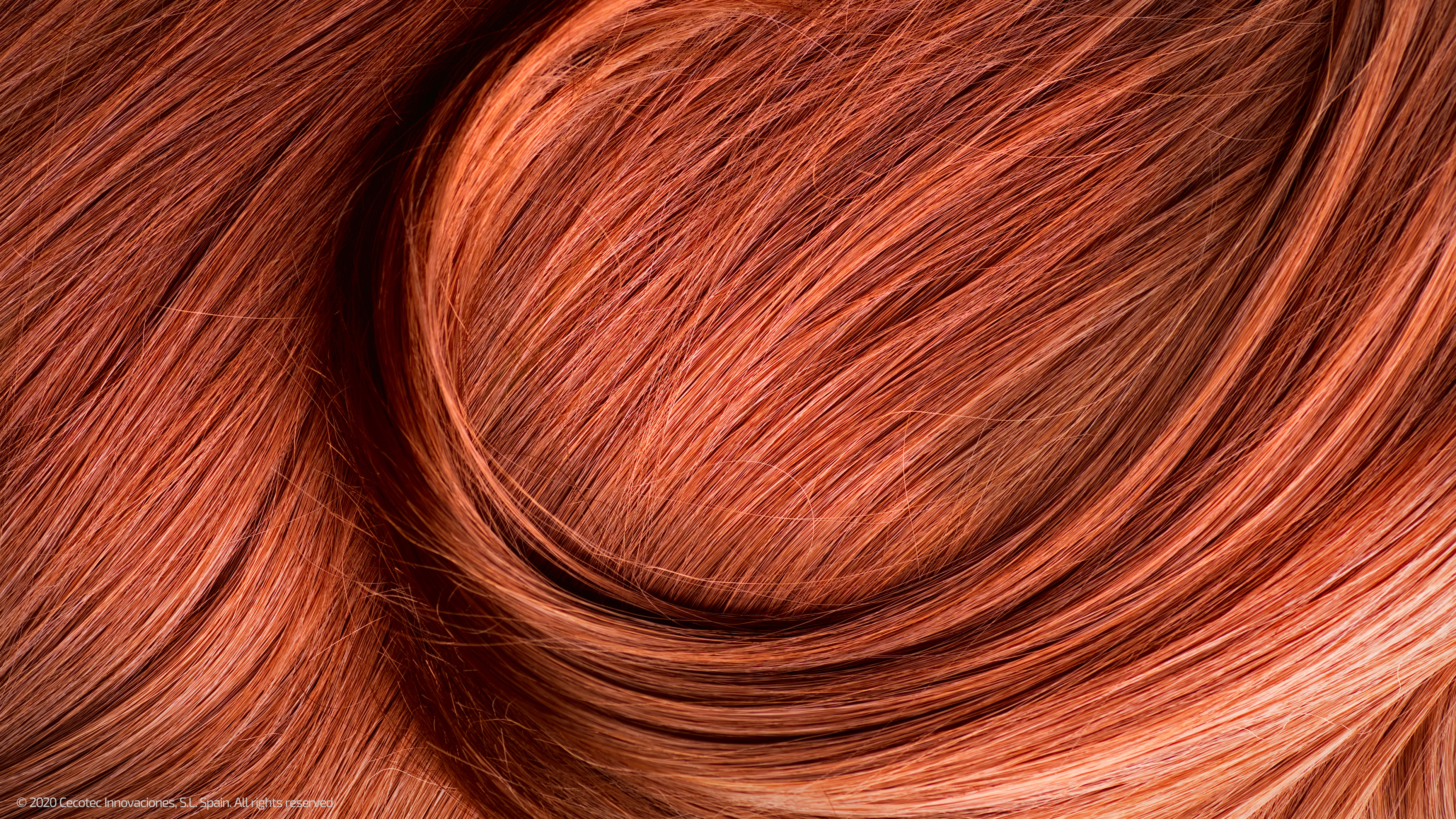 Primer plano de mechones de cabello rojo vibrante, mostrando textura y profundidad.
