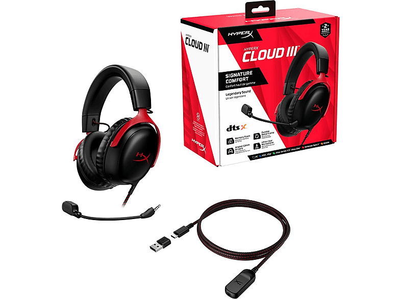 HYPERX Cloud III Red Headset 727A9AA Kablolu Kulak Üstü Kulaklık Siyah Kırmızı_1