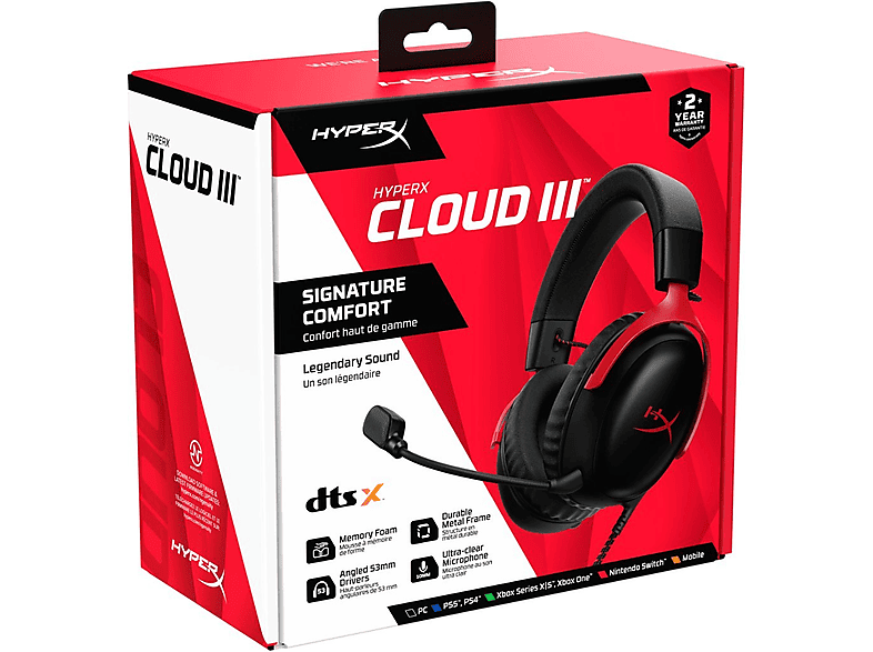 HYPERX Cloud III Red Headset 727A9AA Kablolu Kulak Üstü Kulaklık Siyah Kırmızı_2