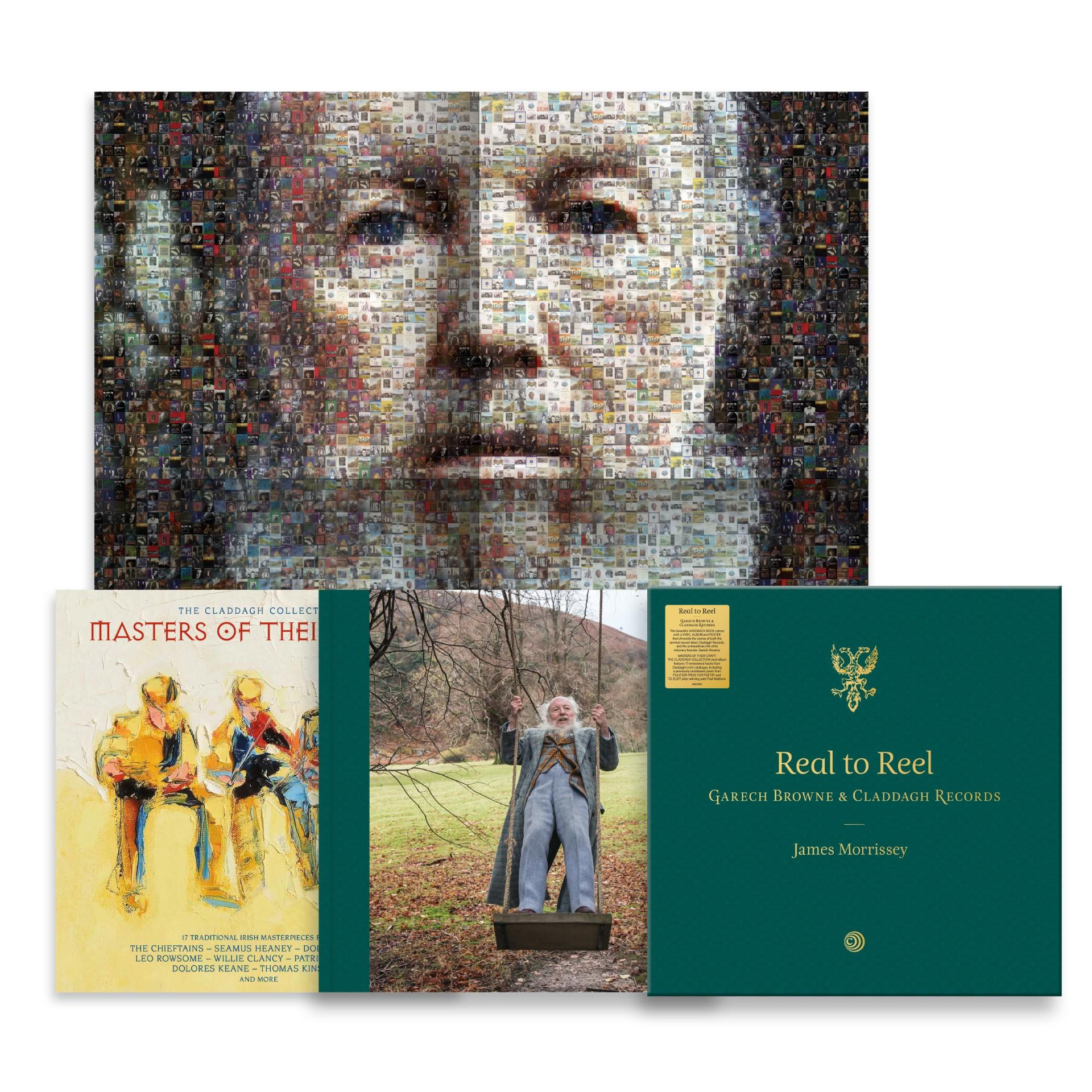 Ein Mosaikporträt, mit Albumcovern und einem Mann, der im Vordergrund auf einer Schaukel schwingt. Hintergrund: ein Wald.