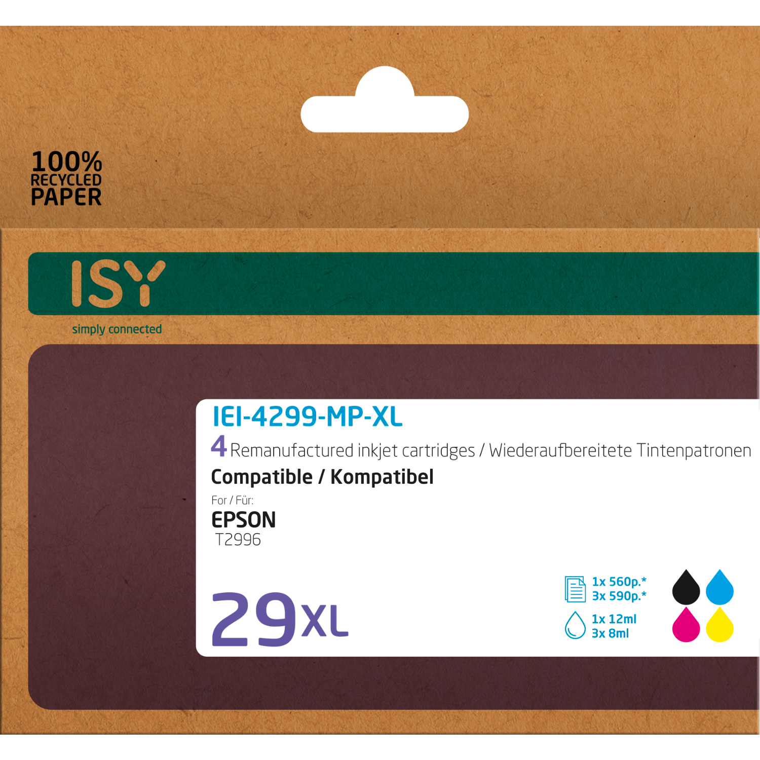 A brown box of ISY inkjet cartridges for Epson printers.