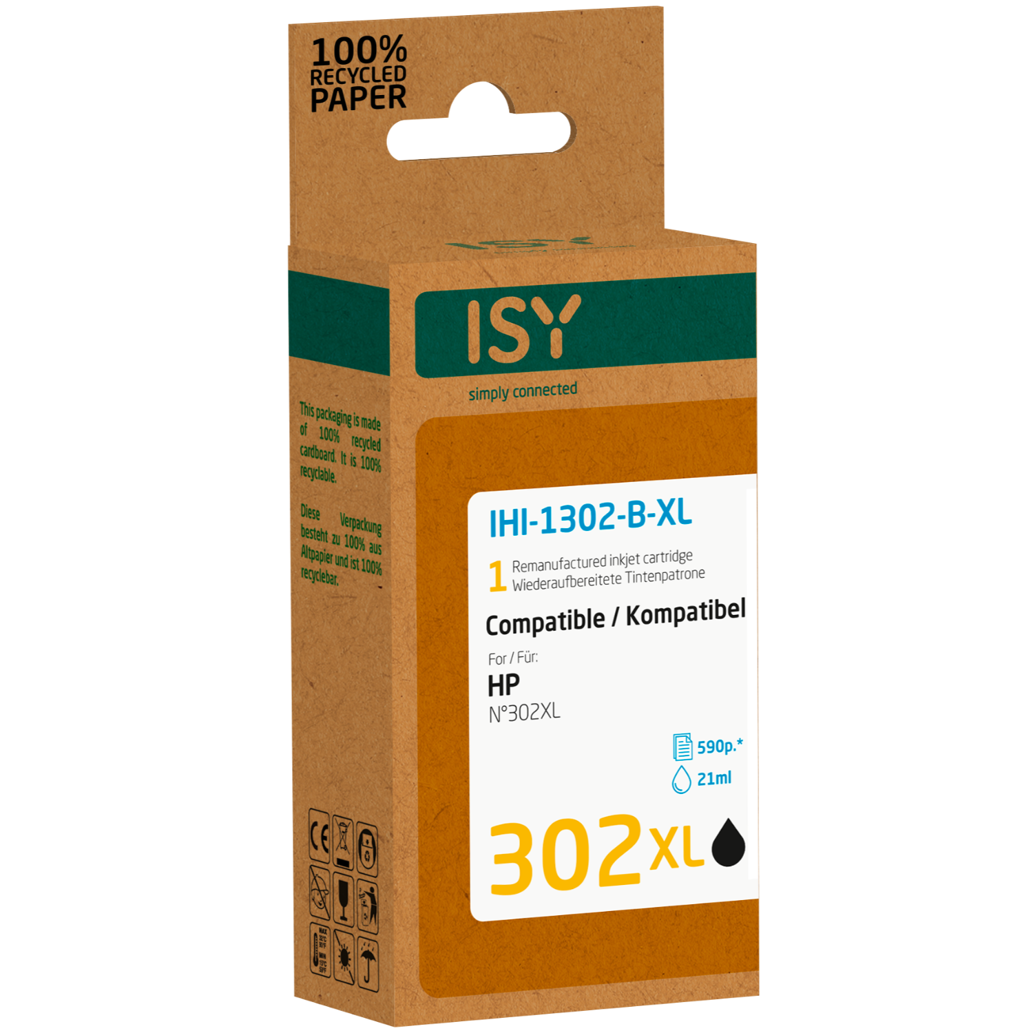 ISY inktcartridgebox, bruin met zwarte inktcartridge.