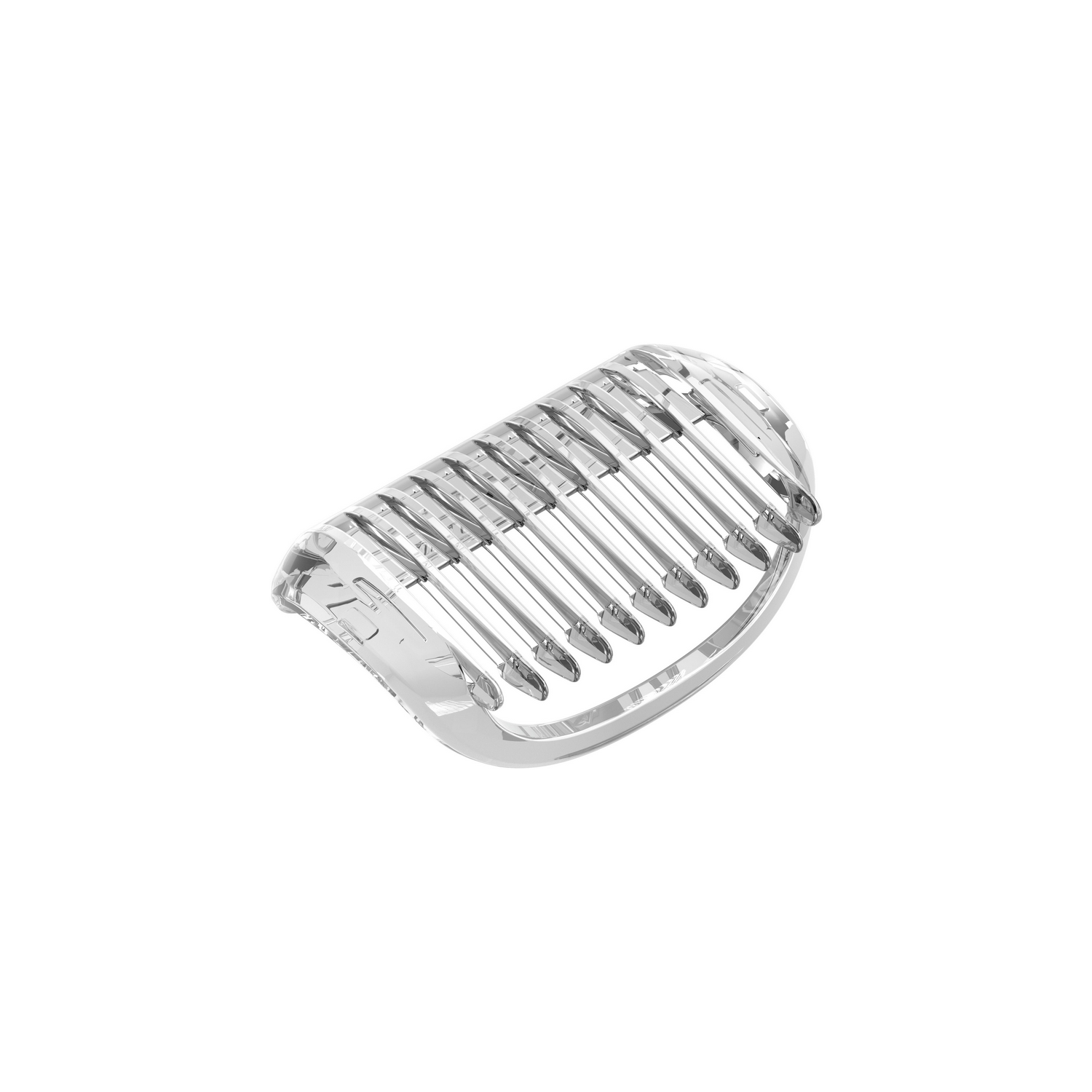 Een doorzichtige plastic baardtrimmerbescherming, geïsoleerd op een witte achtergrond.