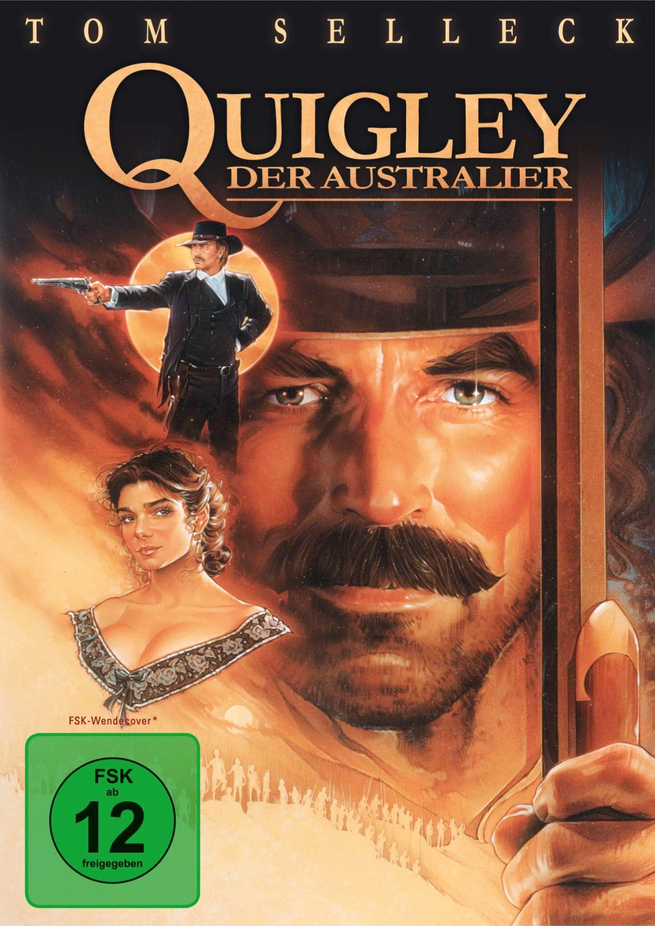 Filmposter für "Quigley der Australier" mit Tom Selleck. Zeigt Selleck und eine Frau.