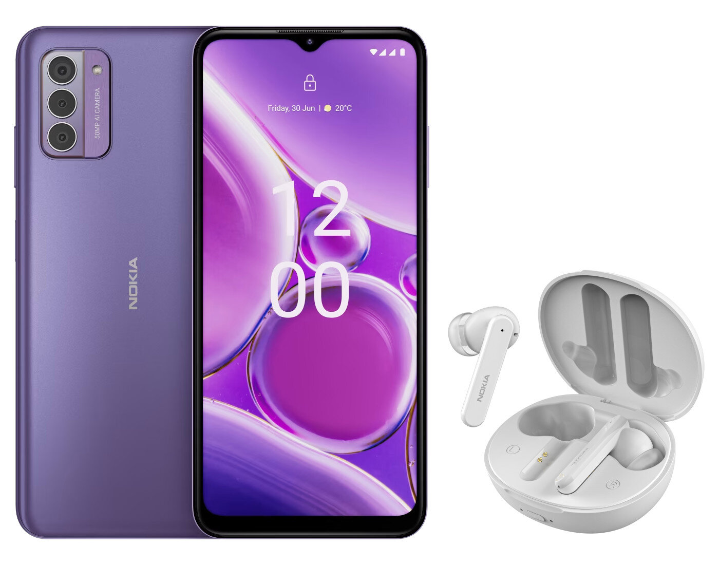 Smartfon NOKIA G42 5G TA-1581 DS 6/128GB Fioletowy + słuchawki bezprzewodowe TWS-731 Biały